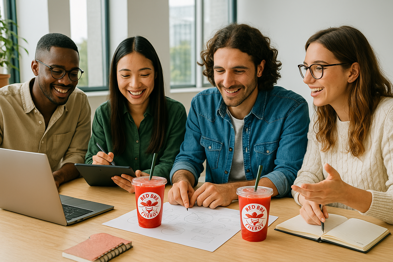 Equipo de RedBee colaborando en una oficina moderna